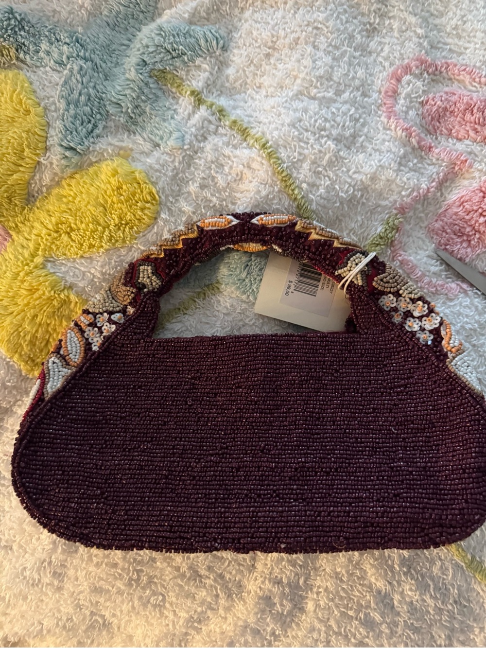 NWT Sol & Mer Fully Beaded Fall Floral Hobo Shoulder Bag Burgundy Maroon - Picture 2 of 4